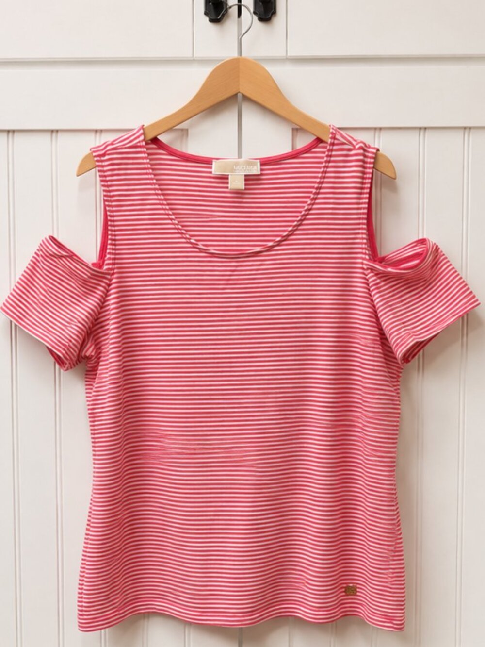 Michael Michael Kors Red White Striped Cold Shoulder Top XL